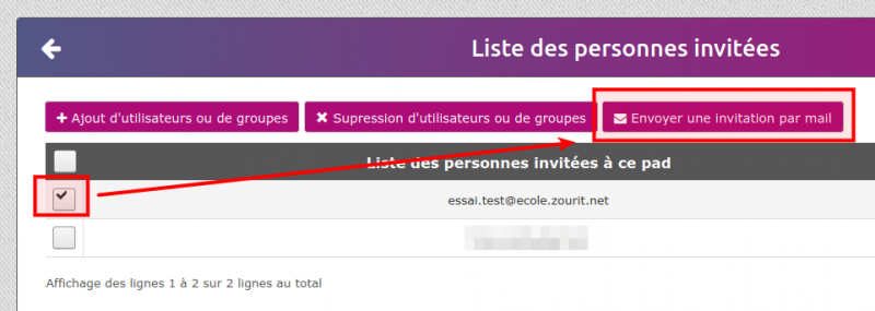 Invitation par mail