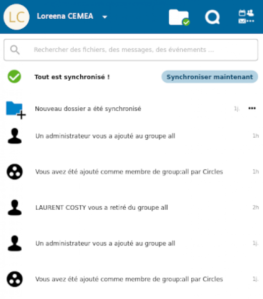 Interface du client Nextcloud Interface du client Nextcloud